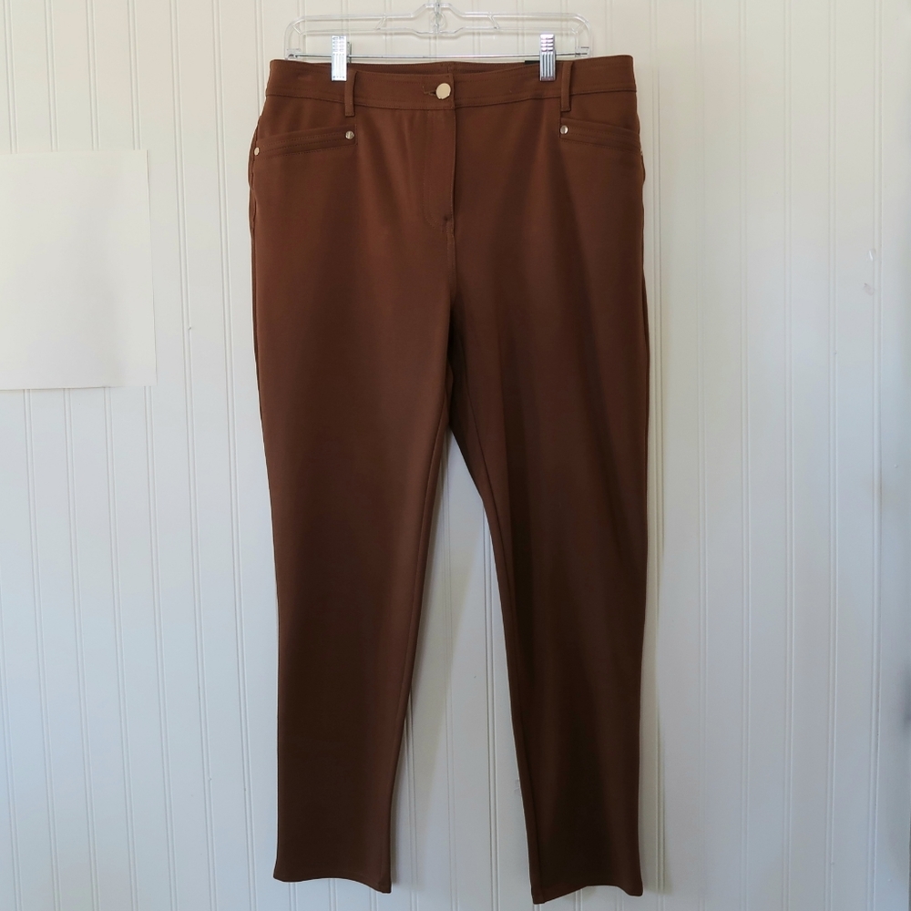 Chico's So Slimming Pants Slim Ankle 1.5 Regular Size 10 NWT Brandy Brown